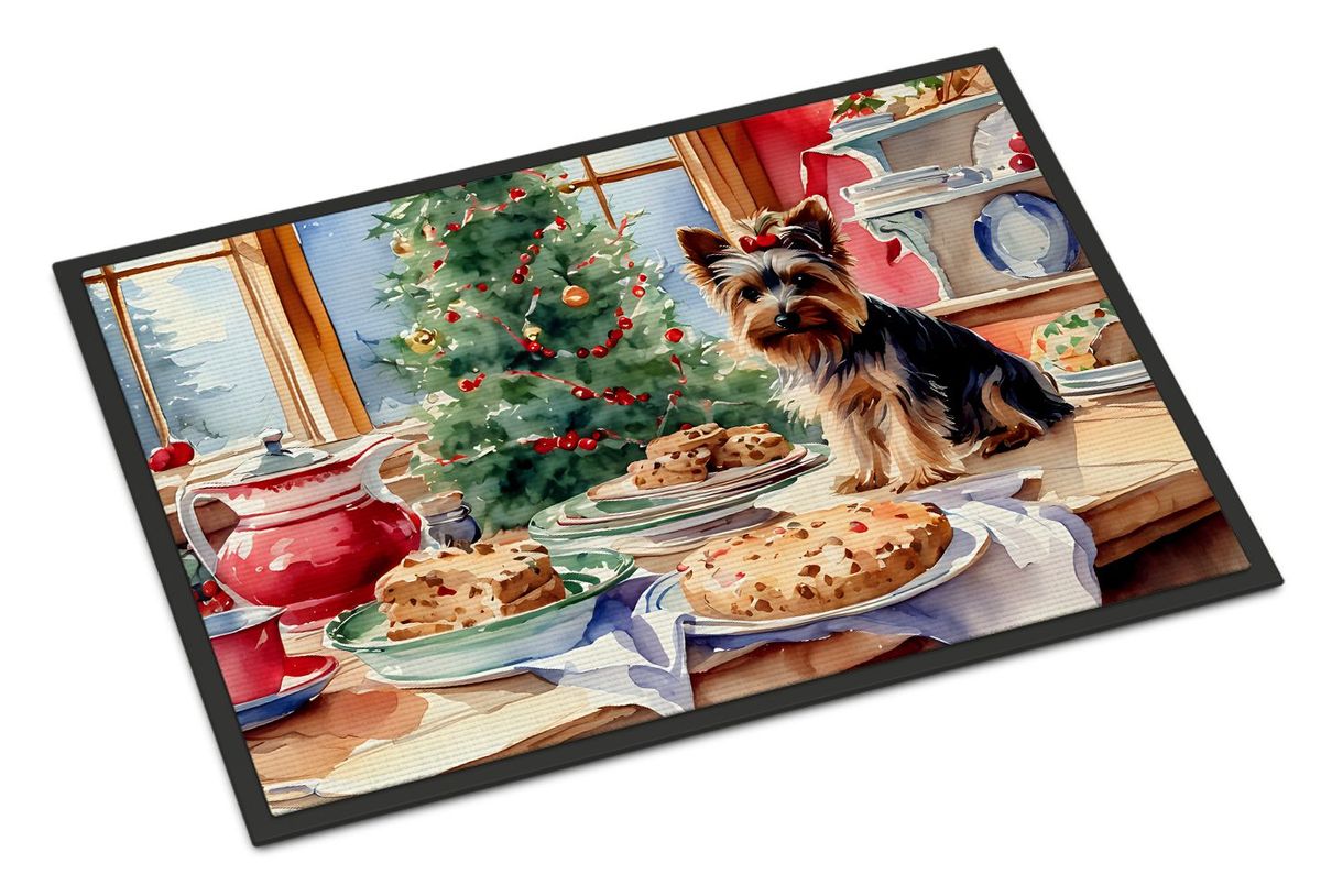 Yorkshire Terrier Yorkie Christmas Cookies Doormat Front Door Mat Indoor Outdoor Rugs For Entryway, Non Slip Washable Low Pile, 24H X 36W_maomaolike.com