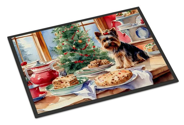 Yorkshire Terrier Yorkie Christmas Cookies Doormat Front Door Mat Indoor Outdoor Rugs For Entryway, Non Slip Washable Low Pile, 24H X 36W_maomaolike.com