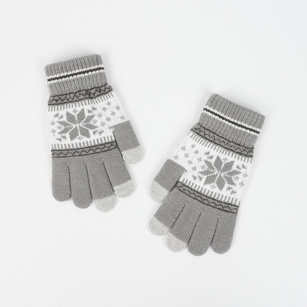 Fashionable Snowflake Warm Touch Screen Gloves Christmas And Winter Velvet Jacquard Knitted Gloves Holiday Gifts_maomaolike.com