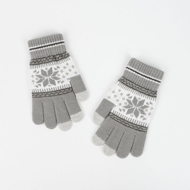 Fashionable Snowflake Warm Touch Screen Gloves Christmas And Winter Velvet Jacquard Knitted Gloves Holiday Gifts_maomaolike.com