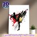 Muay Thai Themed Painting Poster, Dynamic Splash Ink Style Poster, Energetic Kicking Fighter Silhouette With Red & Gold Splatters, Ideal Decor For_maomaolike.com