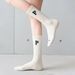 Zhuoxinder 1 Pair Autumn Winter Unisex Socks Letter Print Moisture Absorption Solid Color Korean Middle Tube Socks For Running-Black_maomaolike.com