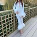 Women's Clothing Autumn and Winter Satin Collar Spliced Blazer Feather Decoration Dress Suit Straight leg Pants Two piece Set_maomaolike.com