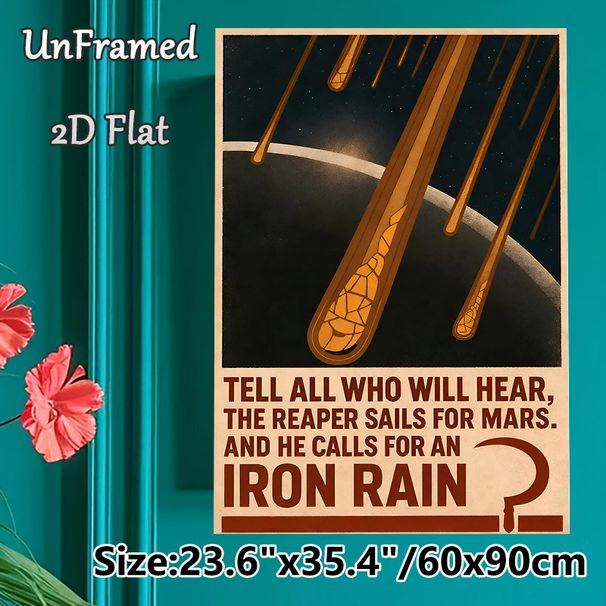 Iron Rain & Mars Themed Painting Poster, Vintage Retro Cosmic Meteor Shower Scene Poster, Sci-fi Inspired Wall Decor For Home Office, Living Room_maomaolike.com