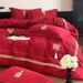 New Chinese Style Four-Piece Set Red Bed Sheet Butterfly Embroidery Cover Celebration Wedding Room Double Happiness Quilt Bedding_maomaolike.com