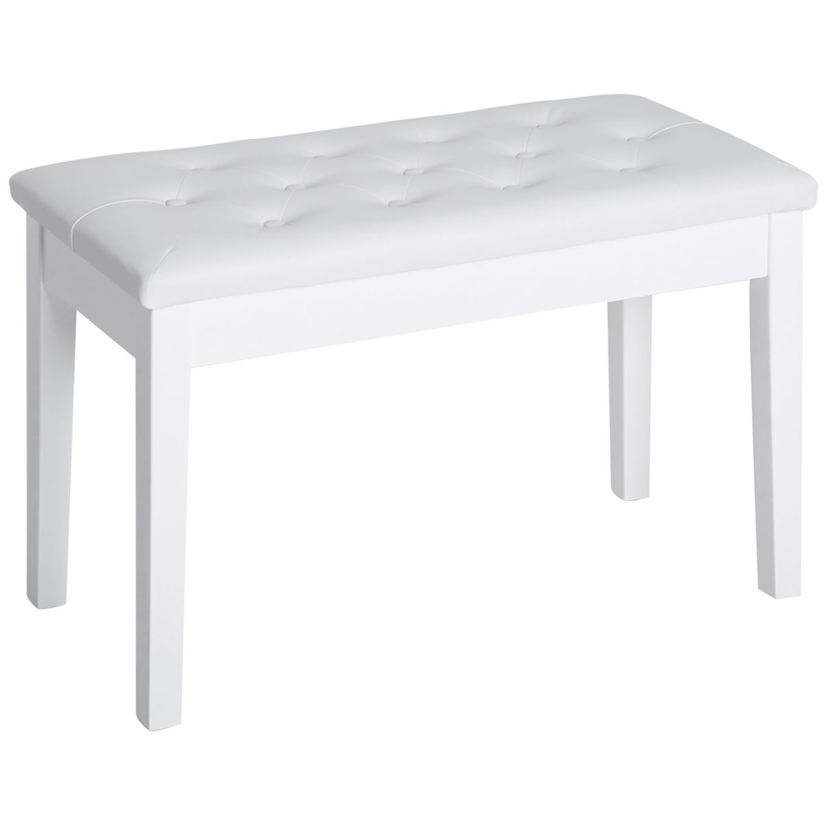 Piano Bench, Duet Piano Chair With Leather Padded Cushion And Wooden Frame, Button Tufted Keyboard Bench, White_maomaolike.com