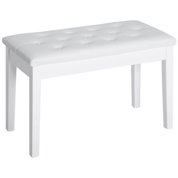 Piano Bench, Duet Piano Chair With Leather Padded Cushion And Wooden Frame, Button Tufted Keyboard Bench, White_maomaolike.com