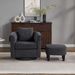 Swivel Accent Chair With Ottoman Set, Modern Chenille Barrel Armchair With Removable Back Pillow & 2 Armrest Covers For Living Room, Bedroom, Office, Black_maomaolike.com
