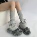 Leg hosiery y2k grey strap socks for women spring Fall mid-tube jk calf socks trumpet knit hosiery_maomaolike.com