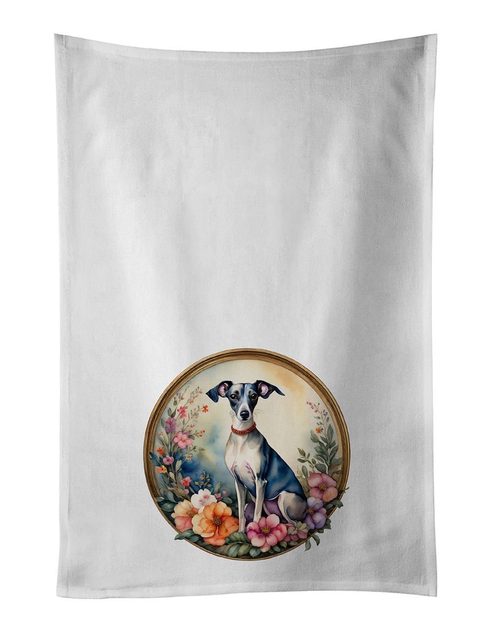 Italian Greyhound And Flowers Kitchen Towel Set Of 2 White Dish Towels Decorative Bathroom Hand Towel For Hand, Face, Hair, Yoga, Tea, Dishcloth, 19 X 28", White_maomaolike.com