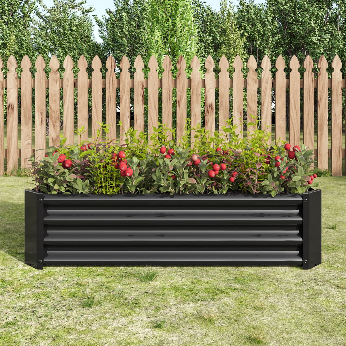 Metal Raised Garden Bed, Rectangle Raised Planter 4×2×1ft For Flowers Plants, Vegetables Herb Black_maomaolike.com