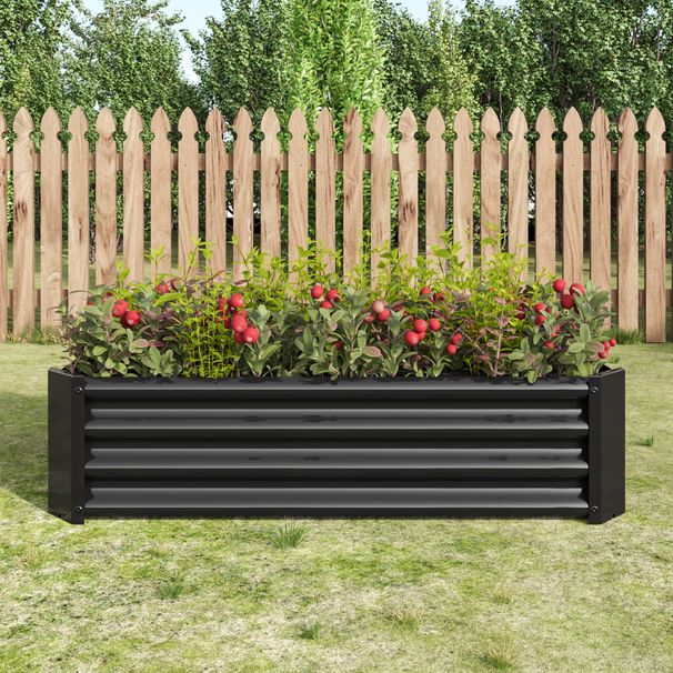 Metal Raised Garden Bed, Rectangle Raised Planter 4×2×1ft For Flowers Plants, Vegetables Herb Black_maomaolike.com
