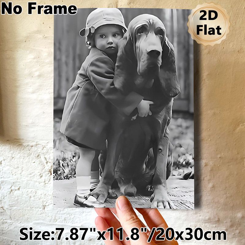 Nostalgic Basset Hound & Companion Painting Poster, Monochrome Warm Intimate Scene Poster, Retro Heartwarming Artwork For Living Room, Bedroom Wall_maomaolike.com