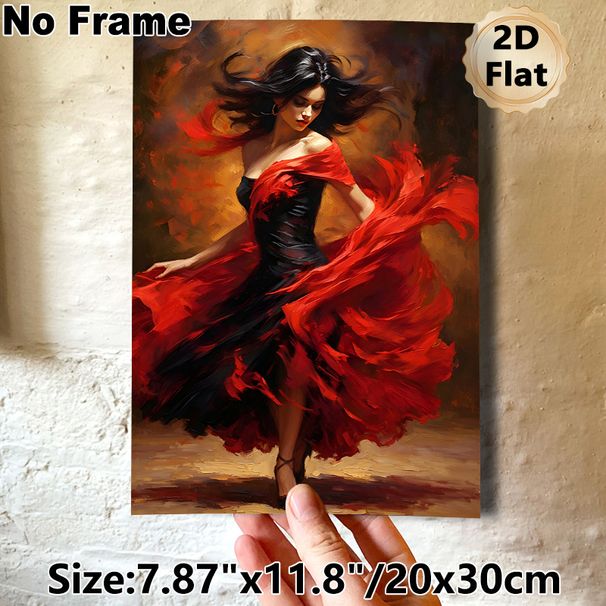 Flamenco Dancer Painting Poster, Vibrant Impressionist-style Poster, Captures Passionate Dance Movement With Flowing Red Fabric, Suitable For Living_maomaolike.com