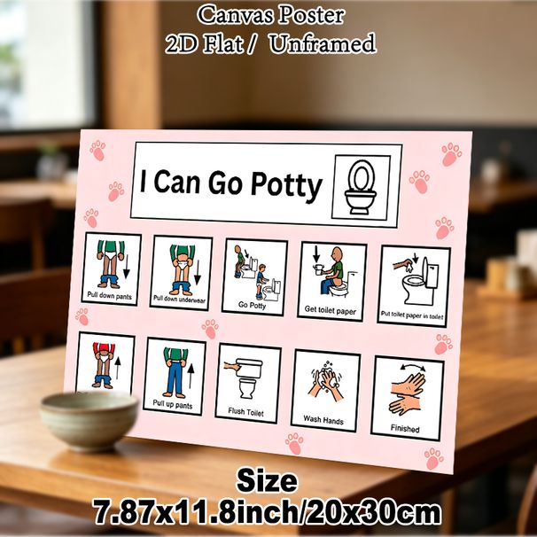 Potty Training Painting Poster, Clear Visual Step-by-Step Instructional Poster, Guides Proper Potty Routine, Ideal For Bathroom_maomaolike.com