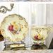 1 Set Tea Cup And Saucer Set, 8 Oz Tea Cup Set, Teacup, Ceramic Cup With Saucer Spoon, Vintage Ivory Flowering Shrubs With Gold Leaves Trim_maomaolike.com