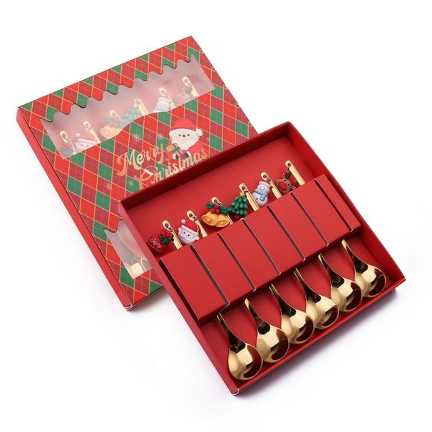 6pcs /Pack Christmas Mixing Spoon Fruit Fork With Pendant Flatware_maomaolike.com