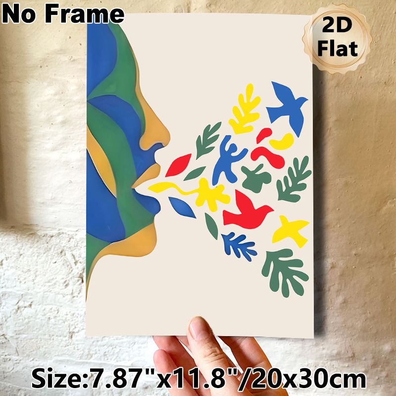 Abstract Profile & Artistic Motifs Painting Poster, Vibrant Cutout-style Poster, Colorful Birds, Figures And Foliage Design, Chic Wall Decor For_maomaolike.com