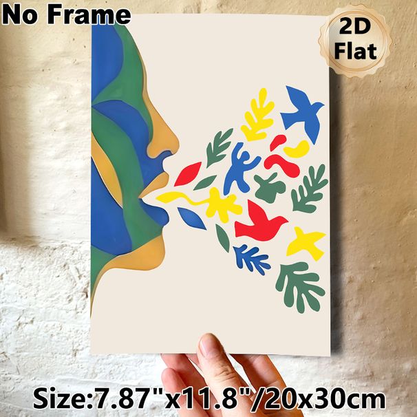 Abstract Profile & Artistic Motifs Painting Poster, Vibrant Cutout-style Poster, Colorful Birds, Figures And Foliage Design, Chic Wall Decor For_maomaolike.com