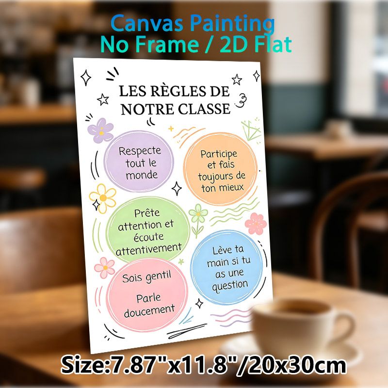 French Classroom Rules Painting Poster, Pastel-colored Hand-drawn Floral & Star Accented Poster, Clearly Outlines Class Conduct Guidelines, Suitable_maomaolike.com