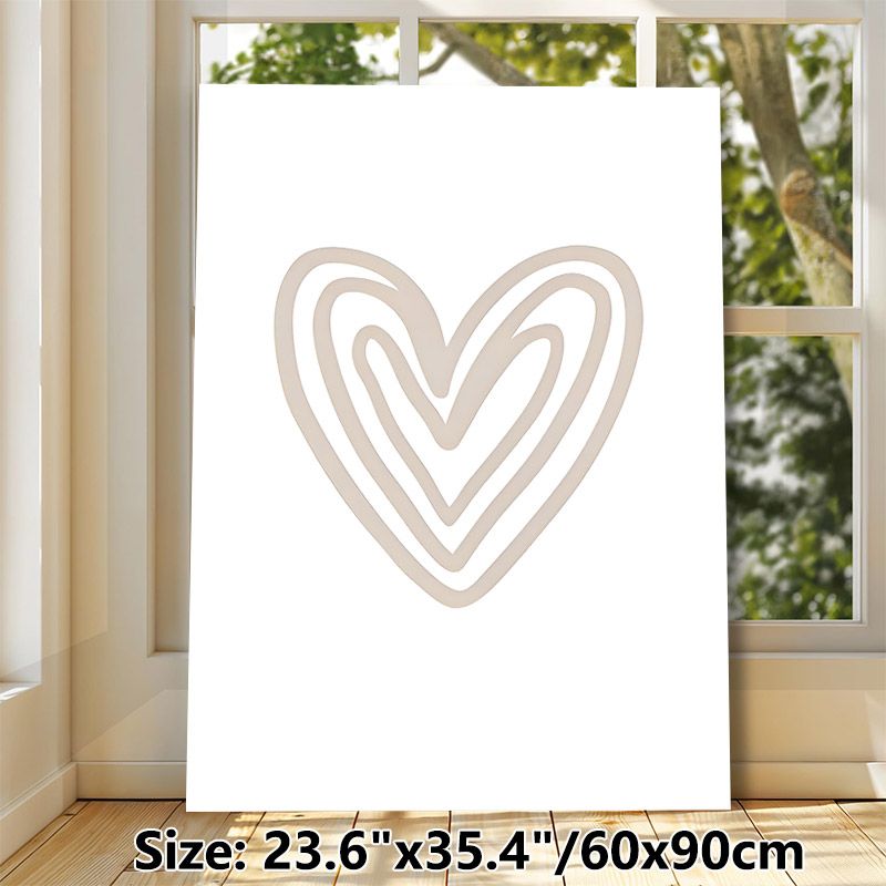 Heart Themed Painting Poster, Minimalist Beige Line-drawn Heart Poster, Sleek Understated Design Ideal For Bedroom, Living Room Wall Decor_maomaolike.com