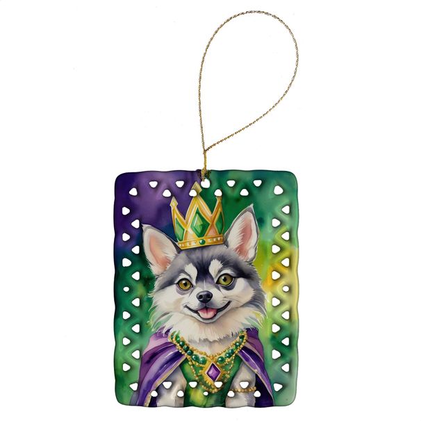 Alaskan Klee Kai King Of Mardi Gras Porcelain Ornament Christmas Tree Hanging Decorations For Home Christmas Holiday, Rectangle, Gift, Multicolor_maomaolike.com