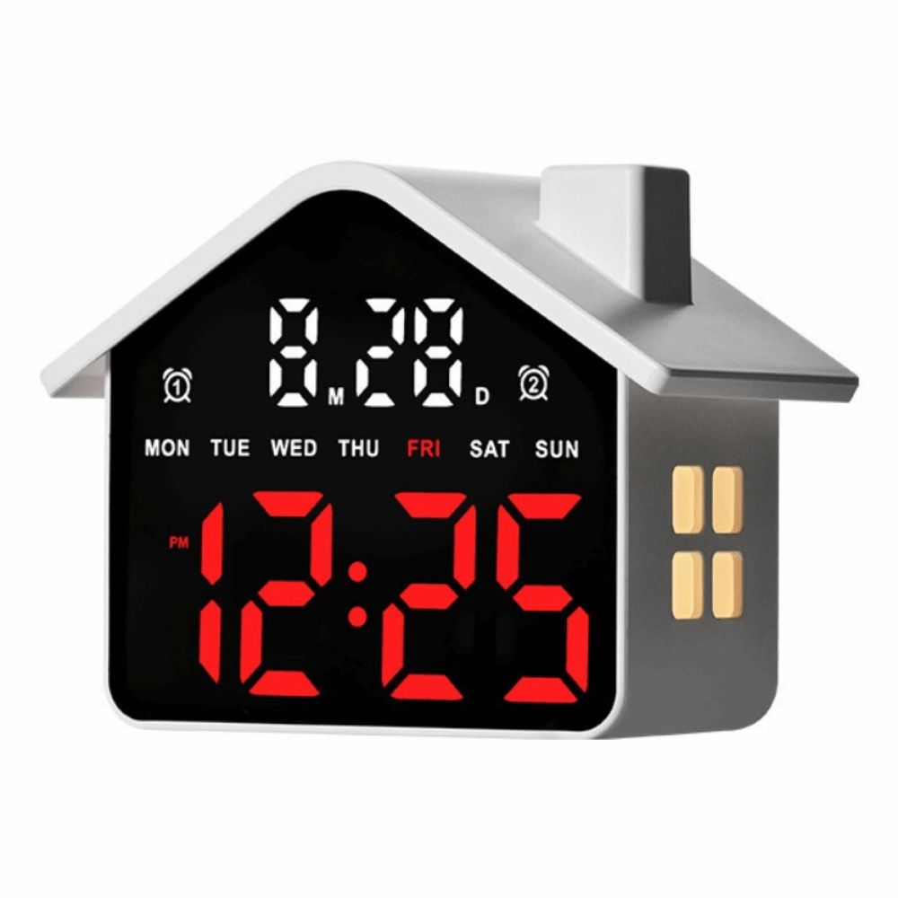 Minimalist House Shape Digital Alarm Clock, LED Night Light Simple Creative Electronic Bedside Lampu Jam Hiasan Bilik Tidur Hadiah Rumah_maomaolike.com
