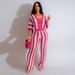 Women's Clothing sexy ladies V-neck hollow striped lapel knitted wide pants suit_maomaolike.com