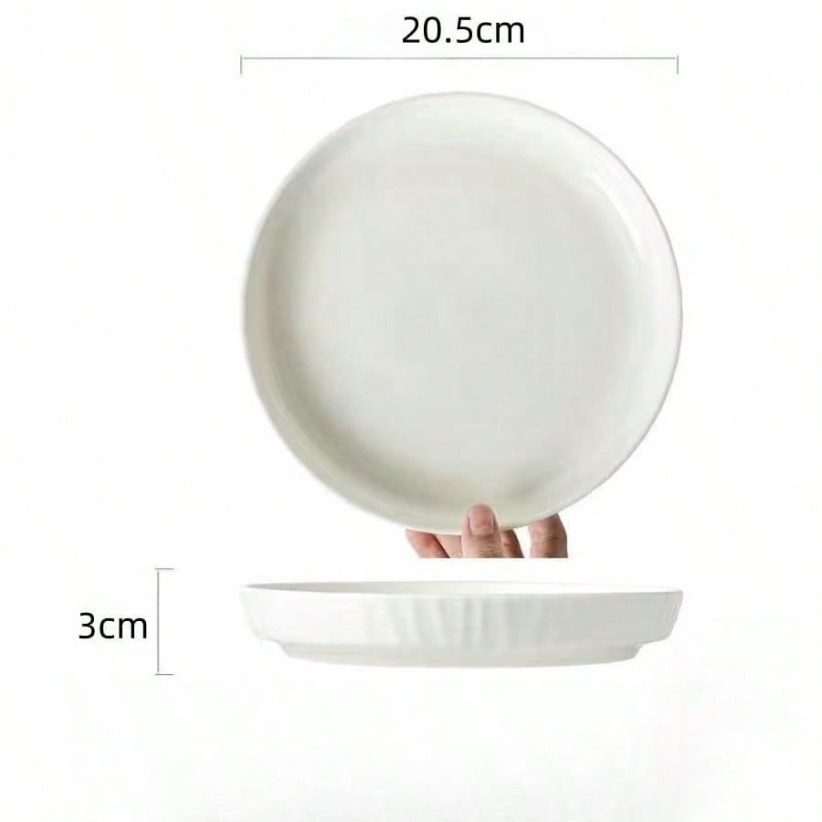 Set Of 4 White Ceramic Plates 8.1 Inch Heavyweight Scandinavian Minimalist Serving Pasta Fruit Dishes Restaurant-Grade Effortless Cleaning_maomaolike.com