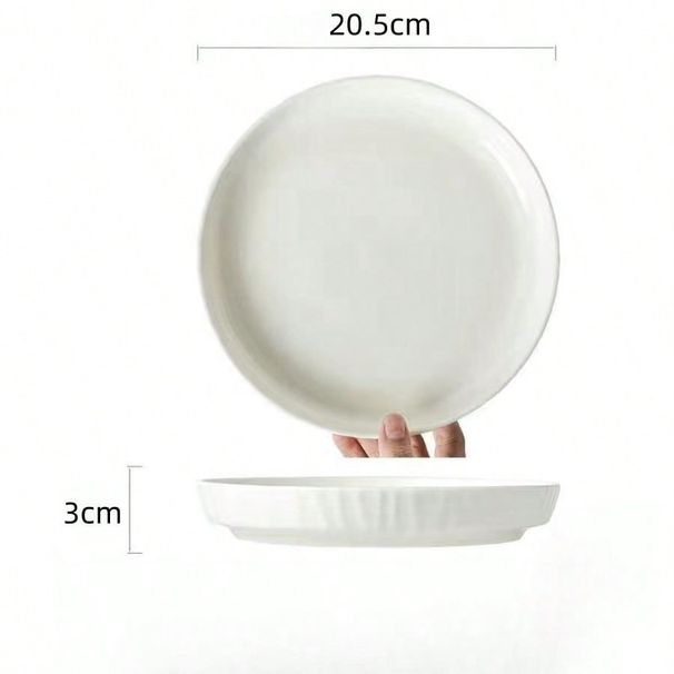 Set Of 4 White Ceramic Plates 8.1 Inch Heavyweight Scandinavian Minimalist Serving Pasta Fruit Dishes Restaurant-Grade Effortless Cleaning_maomaolike.com
