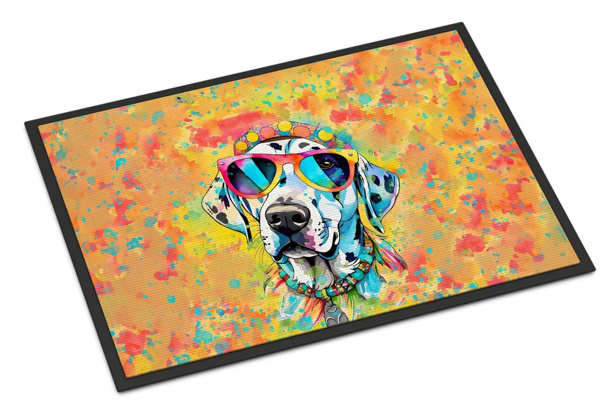 Dalmatian Hippie Dawg Doormat Front Door Mat Indoor Outdoor Rugs For Entryway, Non Slip Washable Low Pile, 24H X 36W_maomaolike.com