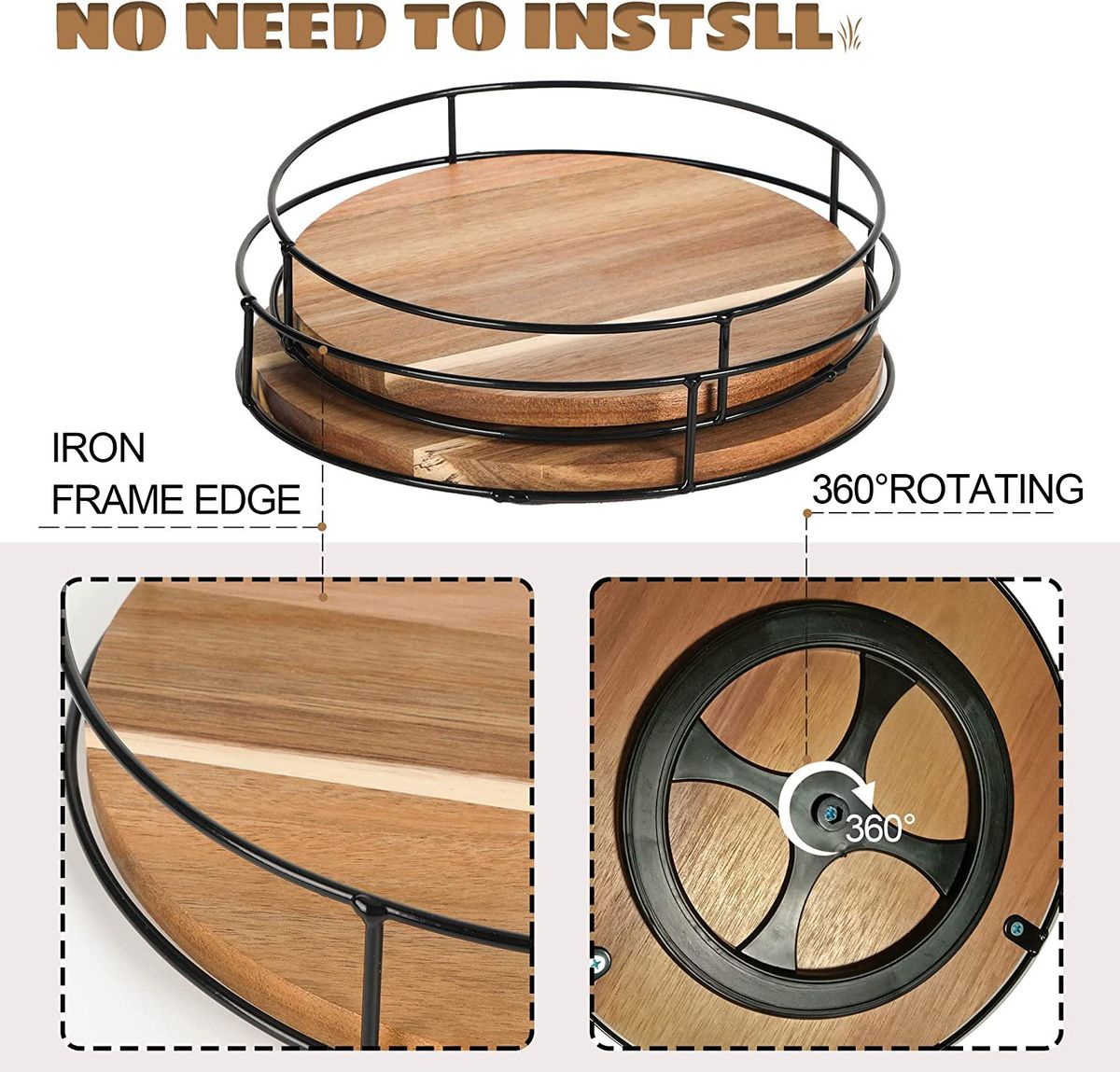 Wooden Lazy Susan Table Spice Seasoning Jar Home Tray Desktop Kitchen Shelf Storage And Finishing Supplies_maomaolike.com