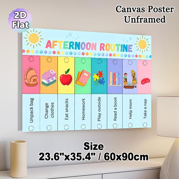 Afternoon Routine Painting Poster, Vibrant Cartoon-style Daily Afternoon Task Checklist Poster, Clear Visual Guide To Organize Afternoon Activities_maomaolike.com