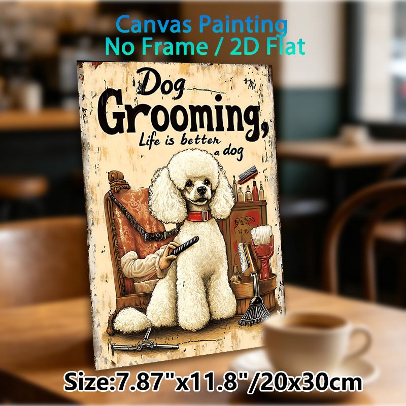 Dog Grooming Painting Poster, Vintage Retro Cute Poodle With Grooming Tools Poster, Charming Decorative Piece Ideal For Pet Grooming Salons, Home_maomaolike.com