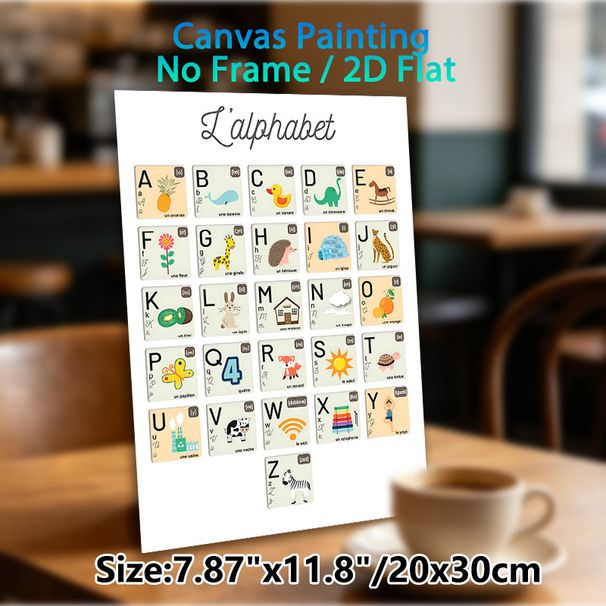 French Alphabet Painting Poster, Cute Cartoon Style Illustrated French Alphabet Poster, With Phonetics & Matching Objects, Aids French Language_maomaolike.com