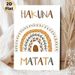 Hakuna Matata Themed Painting Poster, Bohemian Earth-toned Patterned Rainbow With Leaf Accents Poster, Positive Relaxing Decor For Living Room_maomaolike.com