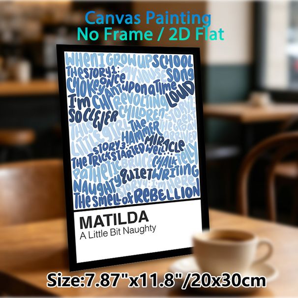 Matilda Themed Typography Painting Poster, Blue-toned Word Collage Poster, Vibrant Iconic Quote-filled Text Art, Ideal For Bedroom, Living Room Or_maomaolike.com