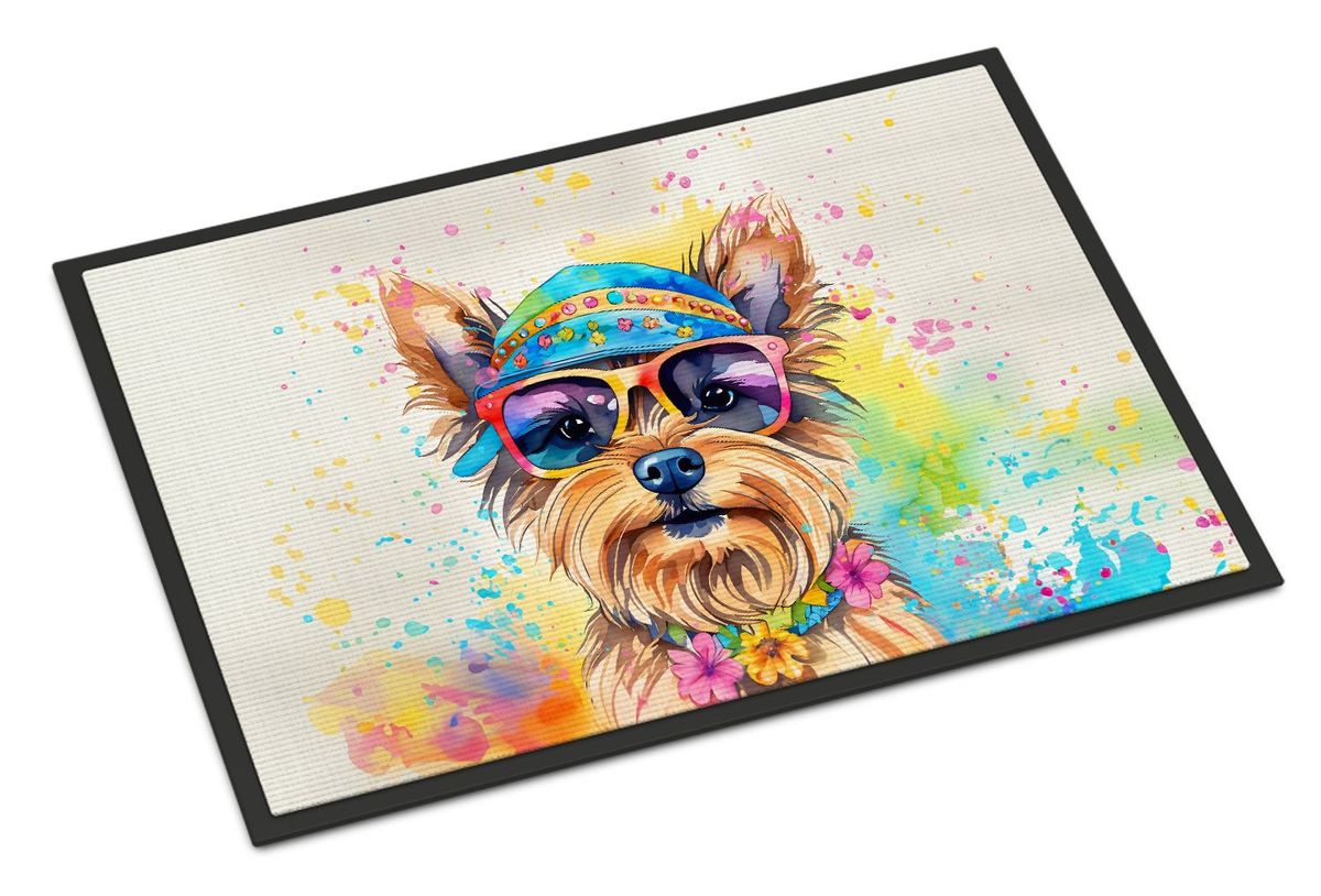 Yorkshire Terrier Hippie Dawg Doormat Front Door Mat Indoor Outdoor Rugs For Entryway, Non Slip Washable Low Pile, 24H X 36W_maomaolike.com