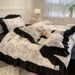 French Retro Romantic Hepburn Style Black Lace Four-Piece Set Skin-Friendly Washed Cotton Three-Piece Bedding Wholesale_maomaolike.com