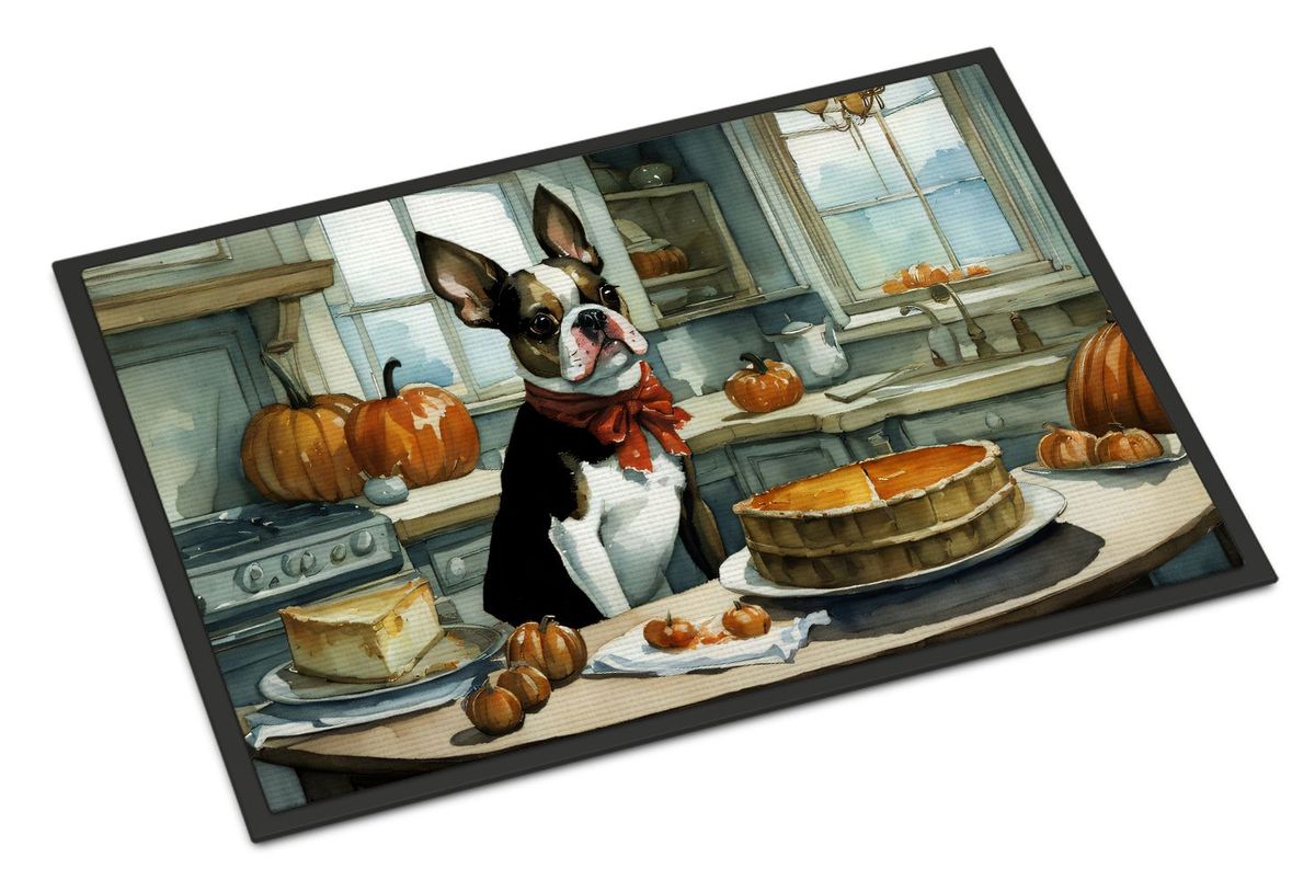 Boston Terrier Fall Kitchen Pumpkins Doormat Front Door Mat Indoor Outdoor Rugs For Entryway, Non Slip Washable Low Pile, 24H X 36W_maomaolike.com