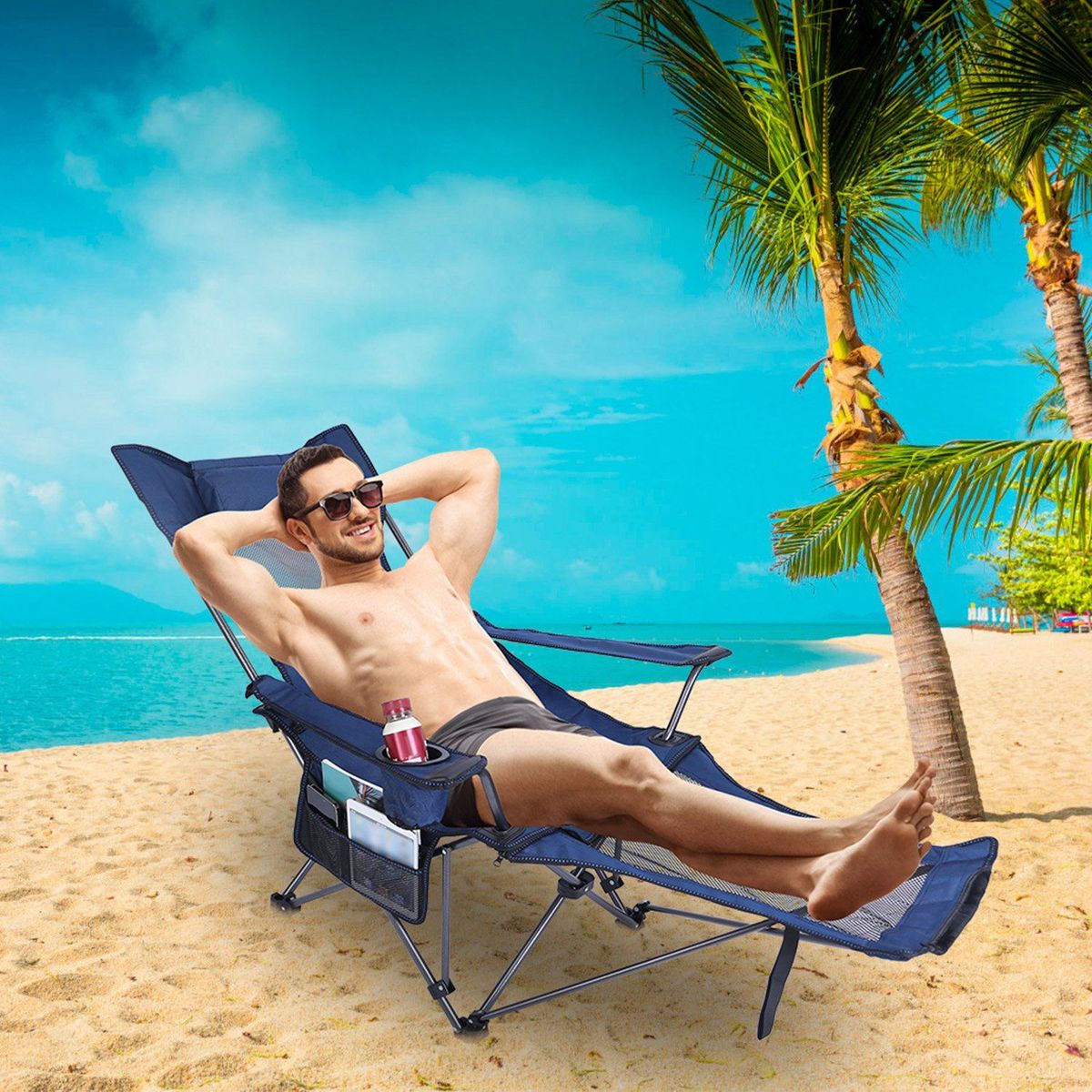 Foldable Camping Chair 330LBS Load Heavy Duty Steel Lawn Chair Collapsible Chair With Reclining Backrest Angle Cup Holder Pillow Side Pocket Carry Bag_maomaolike.com