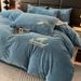 Winter New High-End Crystal Solid Color Embroidery Four-Piece Coral Fleece Three-Piece Set Milk Velvet Bed Sheet Duvet Cover_maomaolike.com