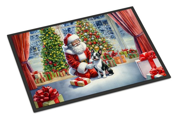 Boston Terrier And Santa Claus Doormat Front Door Mat Indoor Outdoor Rugs For Entryway, Non Slip Washable Low Pile, 24H X 36W_maomaolike.com