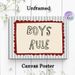 Boys Rule Typography Painting Poster, Retro Hand-drawn Style Poster, Playful Bold Text With Striped Background & Scalloped Border, Ideal For Bedroom_maomaolike.com