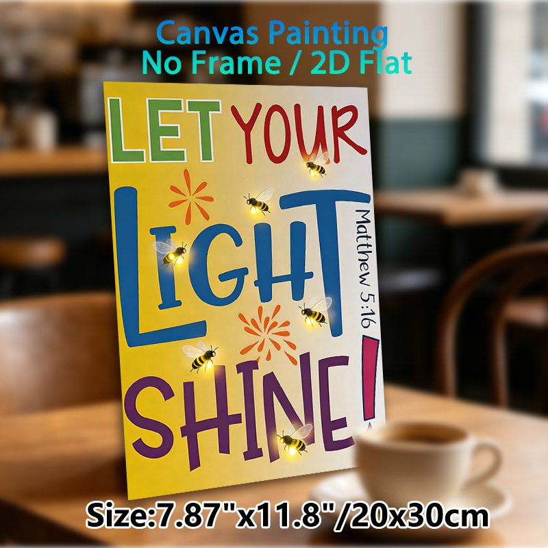 Let Your Light Shine Scripture Painting Poster, Vibrant Colorful Typography With Glowing Fireflies Poster, Uplifting Religious Message Ideal For Home_maomaolike.com
