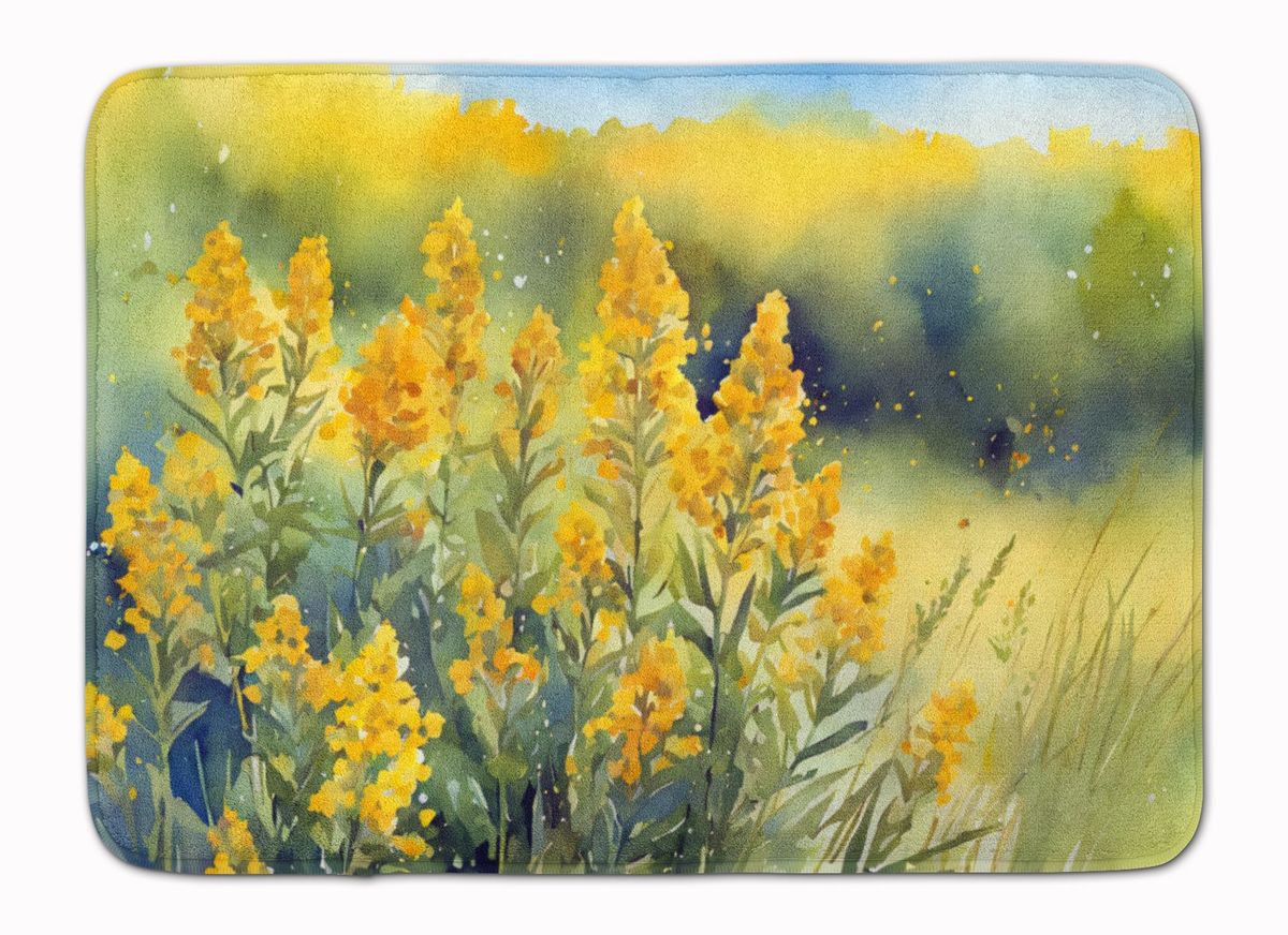 Nebraska Goldenrod In Watercolor Memory Foam Kitchen Mat Machine Washable Anti-Fatigue Mat Cushion Comfort Bath Mat Or Kitchen Rug_maomaolike.com