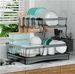 7 Code 2-Tier Large Dish Drying Rack For Kitchen Counter, Black_maomaolike.com