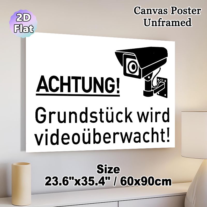 Video Surveillance Warning Painting Poster, Minimalist Monochrome Graphic Poster, Clear Security Reminder Suitable For Property Entrances, Outdoor_maomaolike.com