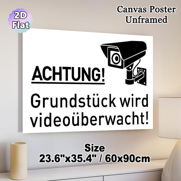 Video Surveillance Warning Painting Poster, Minimalist Monochrome Graphic Poster, Clear Security Reminder Suitable For Property Entrances, Outdoor_maomaolike.com