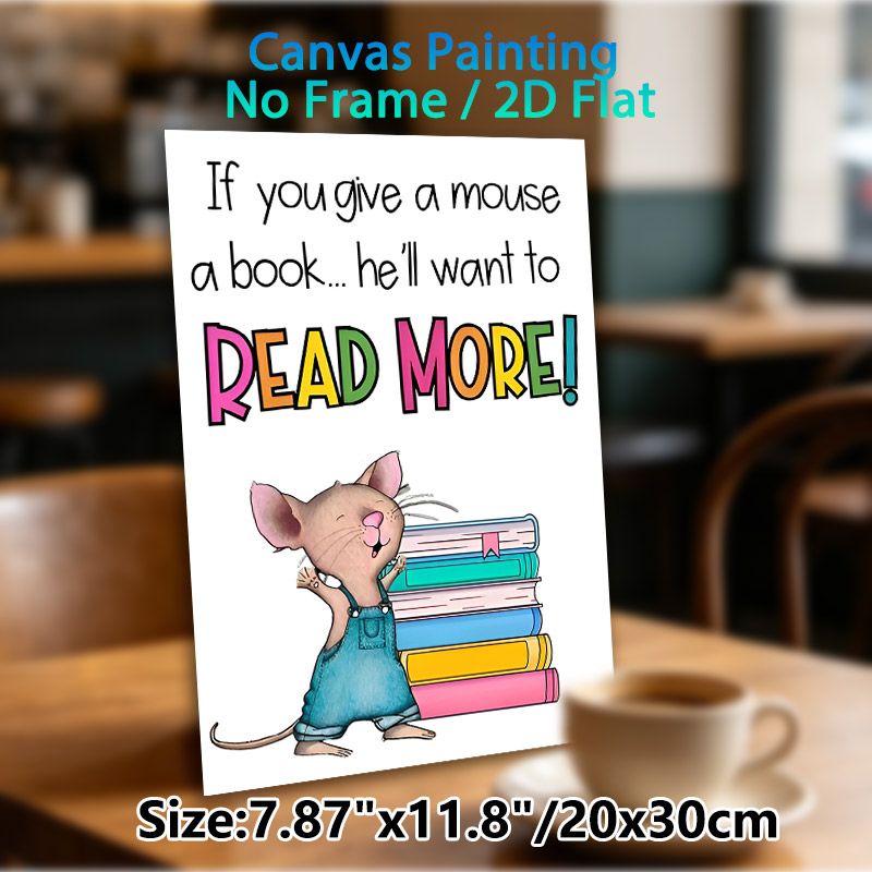 Reading Mouse Themed Painting Poster, Colorful Cartoon Style Mouse & Stacked Books Poster, Inspirational Reading Quote To Foster Reading Interest_maomaolike.com